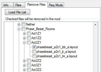 The Remove Files mod window.